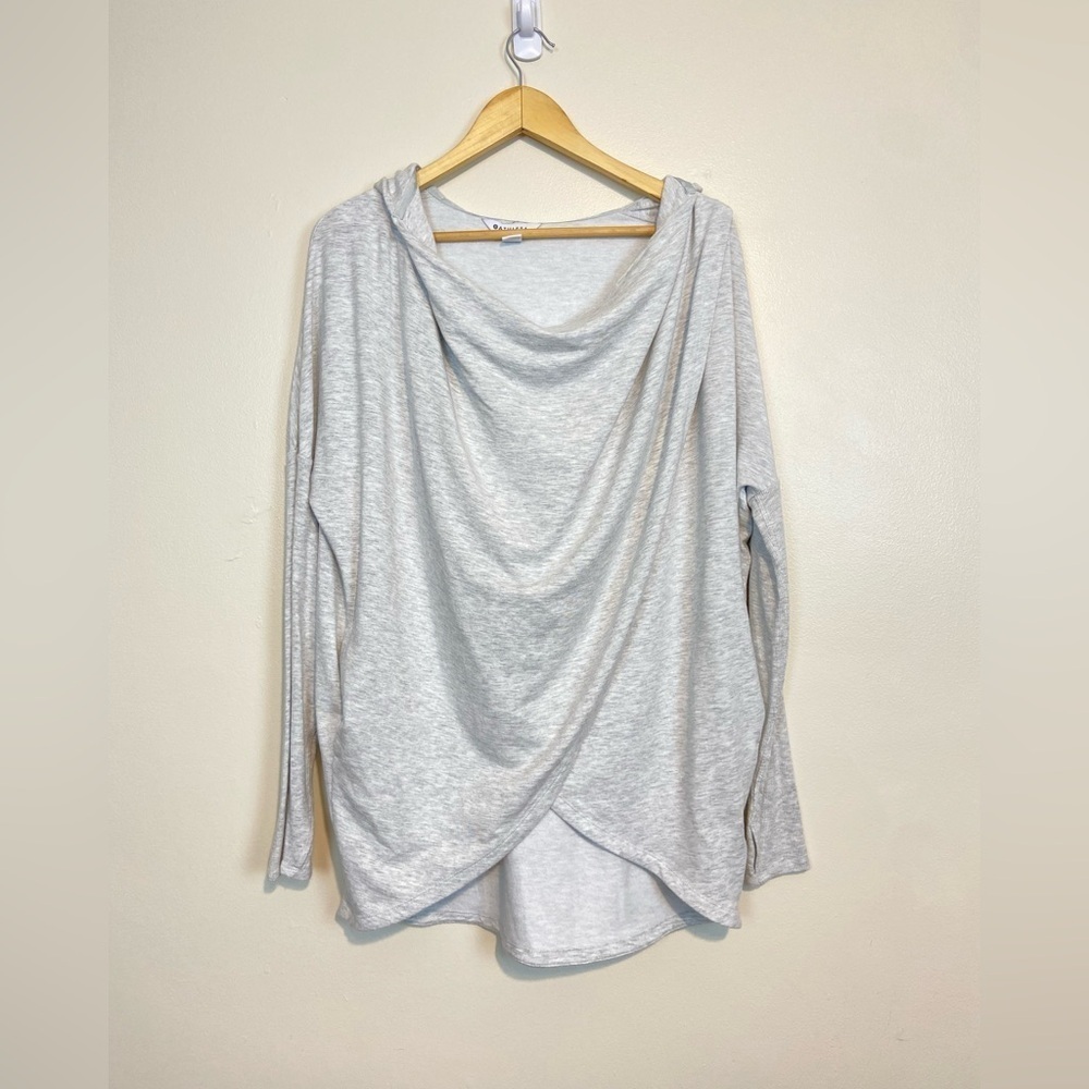 ATHLETA PURANA WRAP COZY SWEATSHIRT SWEATER HEATHERED GRAY RIBBED SLEEVE - Picture 3 of 10